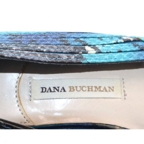 Dana Buchman Blue & Black Peep Toe Wedge Shoes Size 7.5 Faux Snakeskin Pattern - Picture 2 of 7